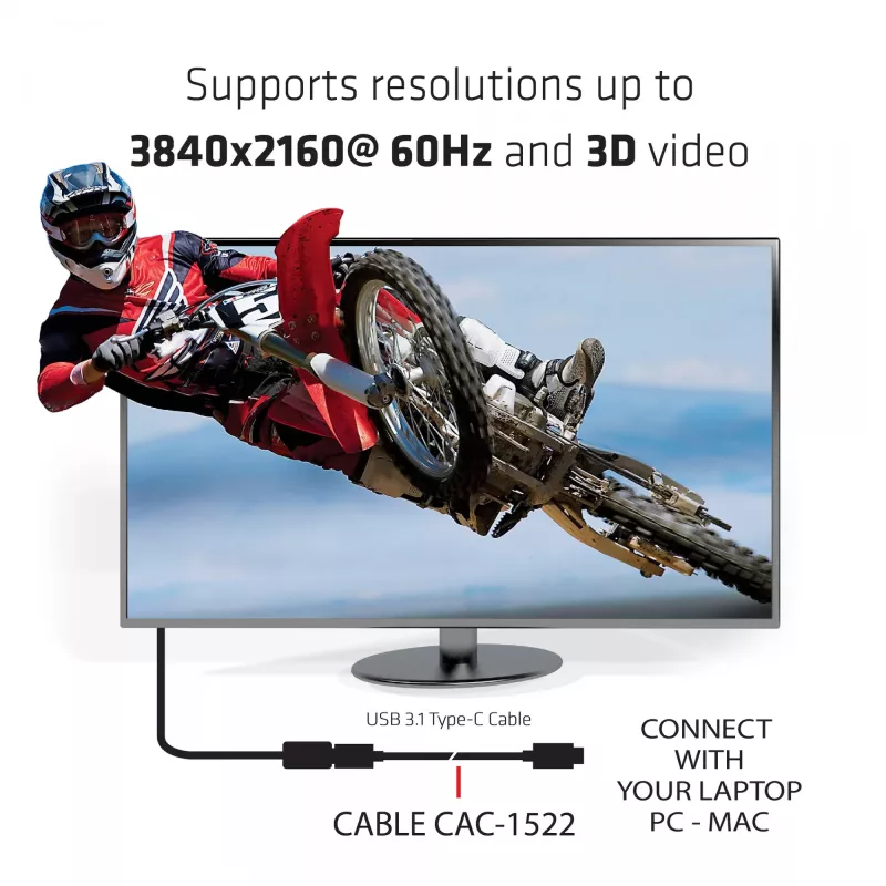 CLUB3D USB Gen2 Type-C video 4K60Hz, dáta 10Gbit/s a 100W nabíjanie 1 meter M/F
