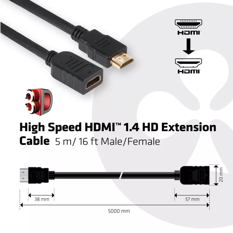 CLUB3D High Speed HDMI™ 1.4 HD predlžovací kábel 5 m/16 ft samec/samica