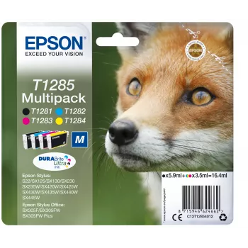 Epson Fox multipack 4 farby T1285 DURABrite Ultra atrament, čierna, azúrová, purpurová, žltá, 5,9 ml, 3,5 ml, 1 ks, multipack