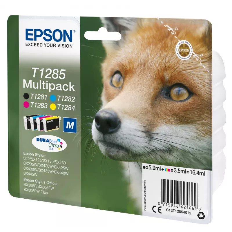 Epson Fox multipack 4 farby T1285 DURABrite Ultra atrament, čierna, azúrová, purpurová, žltá, 5,9 ml, 3,5 ml, 1 ks, multipack