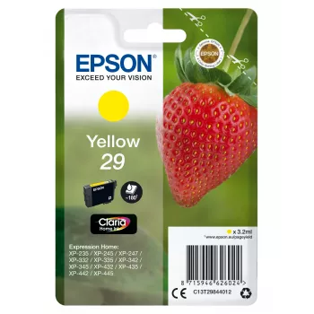 Epson Strawberry samostatné balenie žltá 29 Claria Home Ink, štandardná výdrž, žltá, pigmentový atrament, 3,2 ml, 1 ks, 180 strán