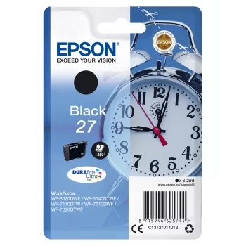 Epson Alarm clock samostatné balenie čierna 27 DURABrite Ultra atrament, štandardná kapacita, čierna, pigmentový atrament, 6,2 ml, 1 ks, 350 strán
