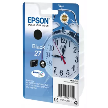 Epson Alarm clock samostatné balenie čierna 27 DURABrite Ultra atrament, štandardná kapacita, čierna, pigmentový atrament, 6,2 ml, 1 ks, 350 strán