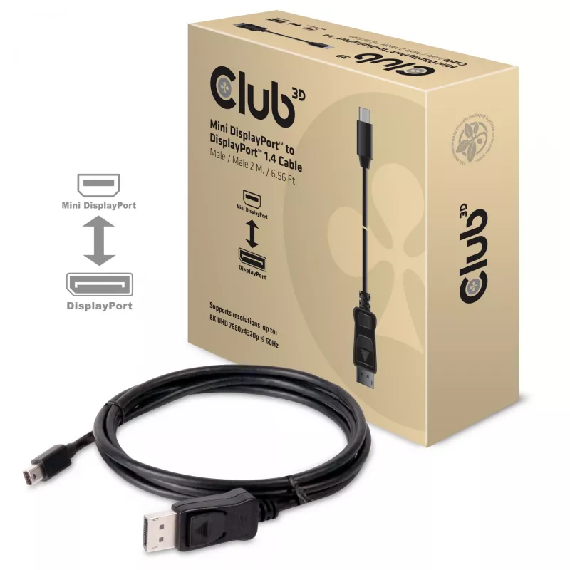 Club 3D CAC-1115 kábel z Mini DisplayPort 1.4 na DisplayPort 1.4, HBR3, 8K60Hz, 2 m, čierny