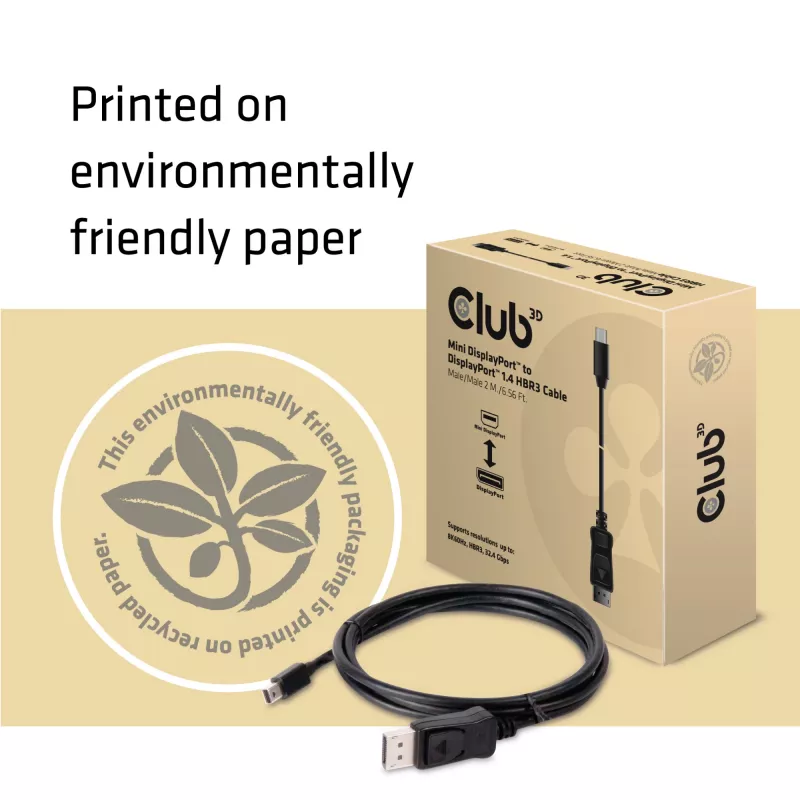 Club 3D CAC-1115 kábel z Mini DisplayPort 1.4 na DisplayPort 1.4, HBR3, 8K60Hz, 2 m, čierny