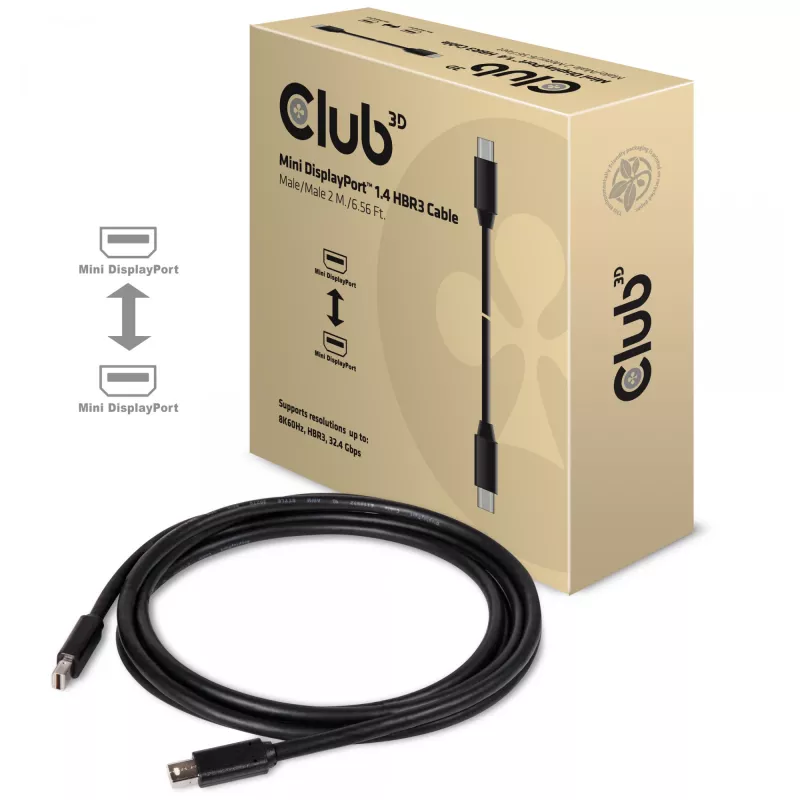 Club 3D CAC-1164 kábel Mini DisplayPort 1.4, HBR3, 8K60Hz, samec/samec, 2 m, čierny