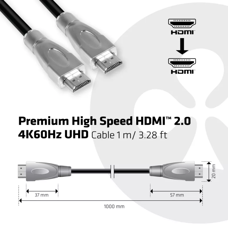 Club 3D CAC-1311 kábel Premium High Speed HDMI 2.0, 4K60Hz, samec/samec, 1 m, čierny