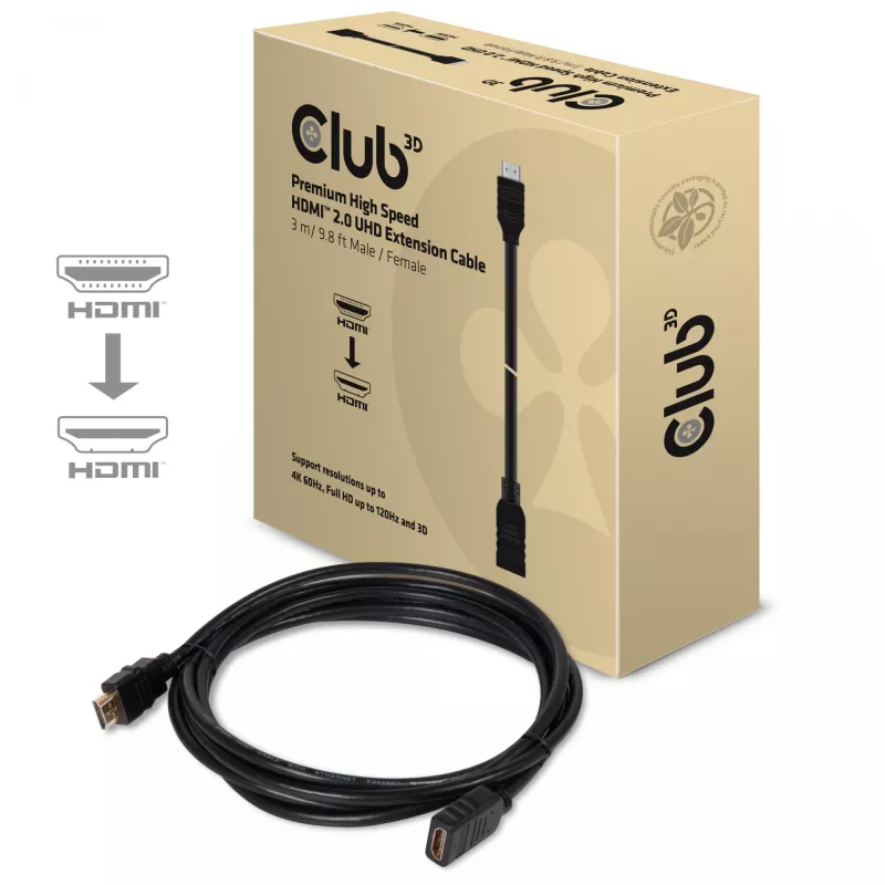 Club 3D CAC-1321 predlžovací kábel High Speed HDMI 2.0, 4K60Hz, samec/samica, 3 m, čierny