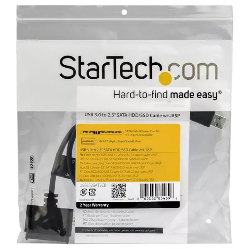 StarTech.com SATA na USB kábel s UASP, čierny, 6 Gbit/s, CE, FCC, 0 – 60 °C, -10 – 70 °C, 49 mm