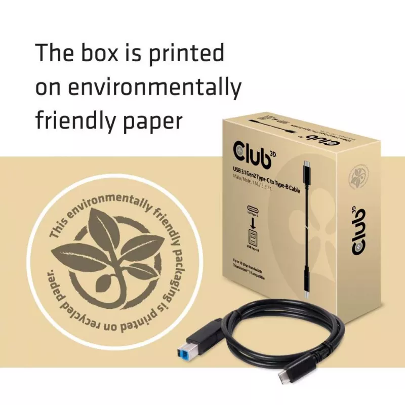 CLUB3D USB 3.1 Gen2 Type-C na Type-B kábel samec/samec, 1 m / 3.3 ft.
