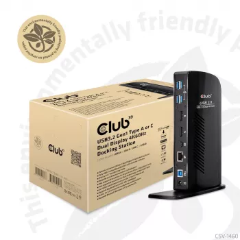 CLUB3D USB3.2 Gen1 Type A alebo C Dual Display 4K60Hz dokovacia stanica DisplayLink® certifikovaná