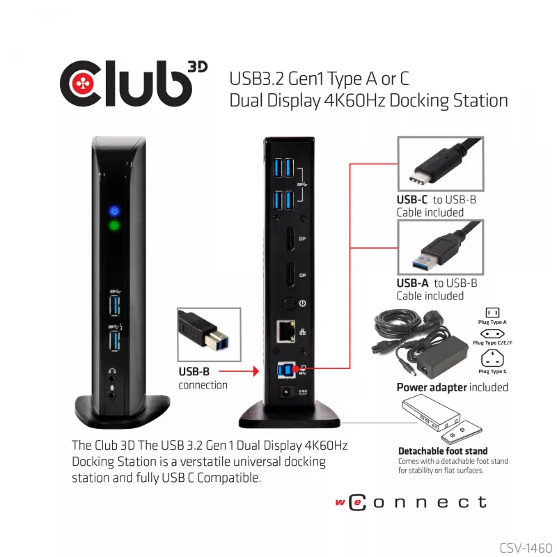 CLUB3D USB3.2 Gen1 typ A alebo C Dual Display 4K60Hz dokovacia stanica DisplayLink® certifikovaná