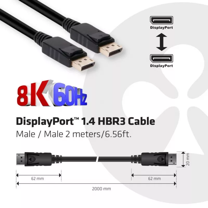 Club 3D CAC-2068 kábel DisplayPort 1.4, HBR3, 32,4 Gbps, 8K60Hz, M/M, 2 m, čierny