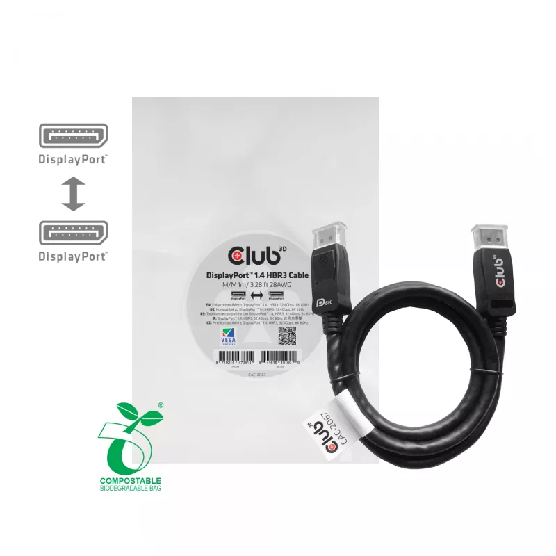 CLUB3D DisplayPort 1.4 HBR3 kábel 1m/3,28ft samec/samec 8K60Hz