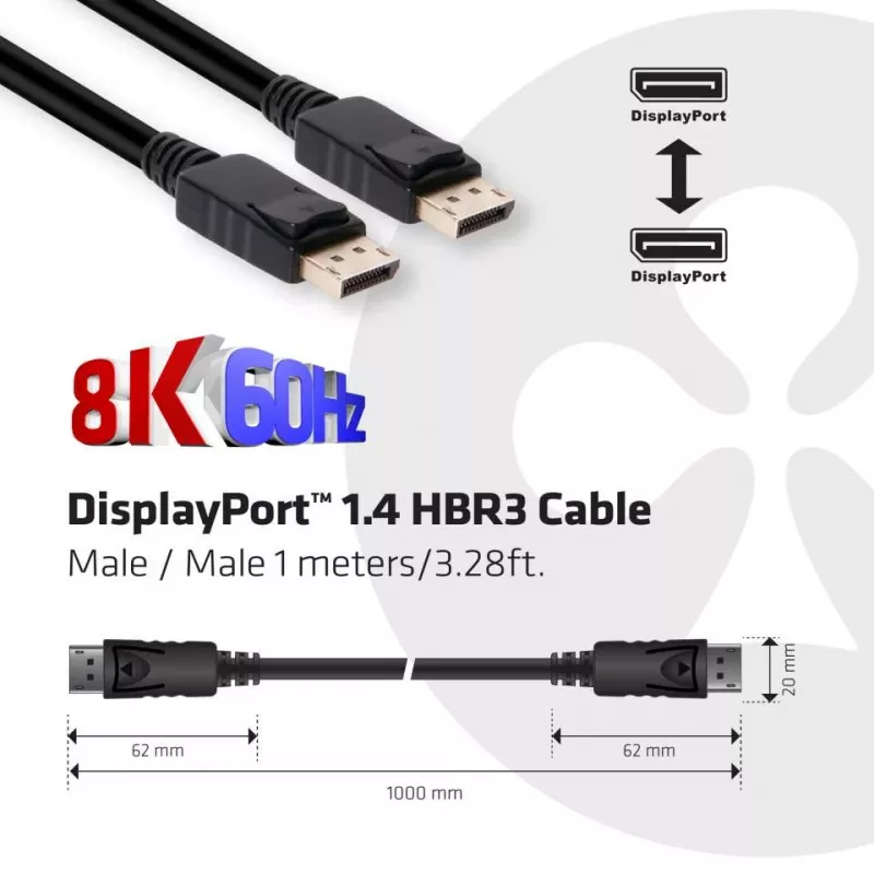 CLUB3D DisplayPort 1.4 HBR3 kábel 1m/3,28ft samec/samec 8K60Hz