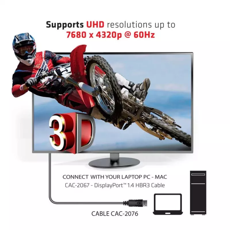 CLUB3D DisplayPort 1.4 HBR3 kábel 1m/3,28ft samec/samec 8K60Hz