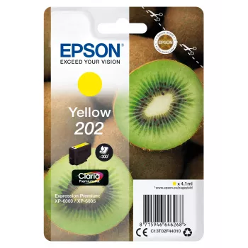 Epson Kiwi jednotlivé balenie žltá 202 Claria Premium Ink, štandardný výkon, žltá, pigmentový atrament, 4,1 ml, 1 ks, 300 strán