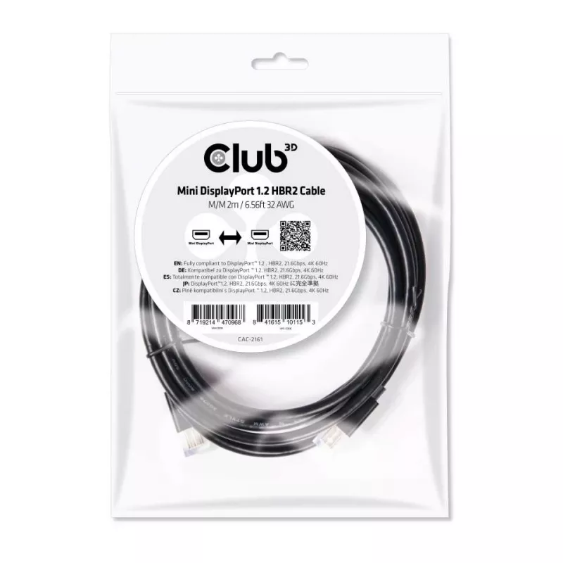 Club 3D CAC-2161 kábel Mini DisplayPort 1.2 HBR2, 4K, M/M, 2 m, čierny
