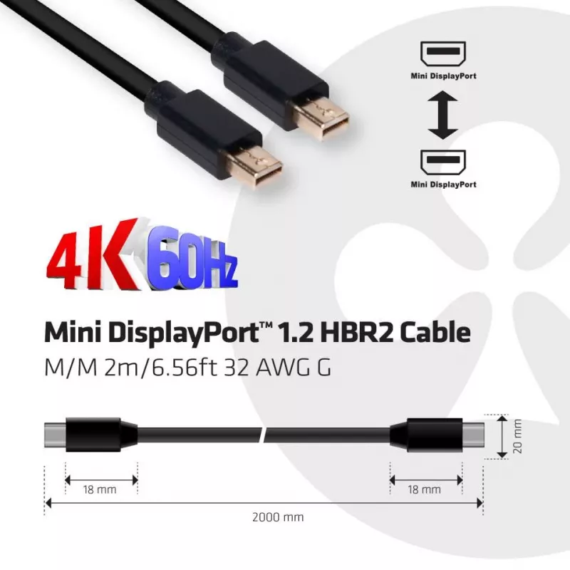 Club 3D CAC-2161 kábel Mini DisplayPort 1.2 HBR2, 4K, M/M, 2 m, čierny