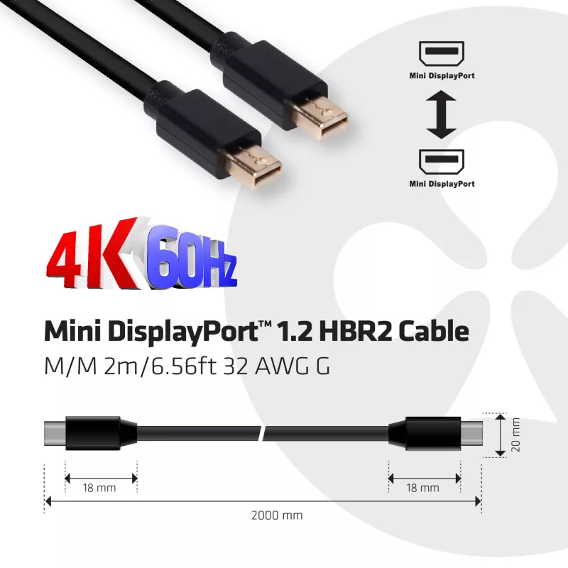 Club 3D CAC-2161 kábel Mini DisplayPort 1.2 HBR2, 4K, M/M, 2 m, čierny