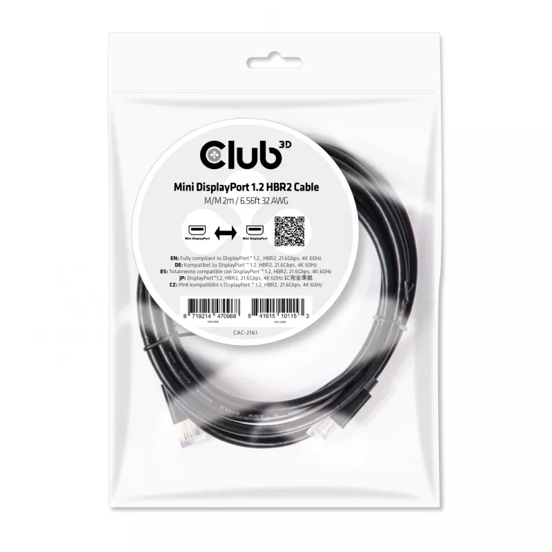 Club 3D CAC-2161 kábel Mini DisplayPort 1.2 HBR2, 4K, M/M, 2 m, čierny