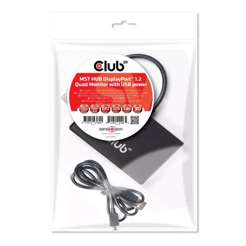 CLUB3D Multi Stream Transport Hub DisplayPort 1.2 Quad Monitor USB napájaný