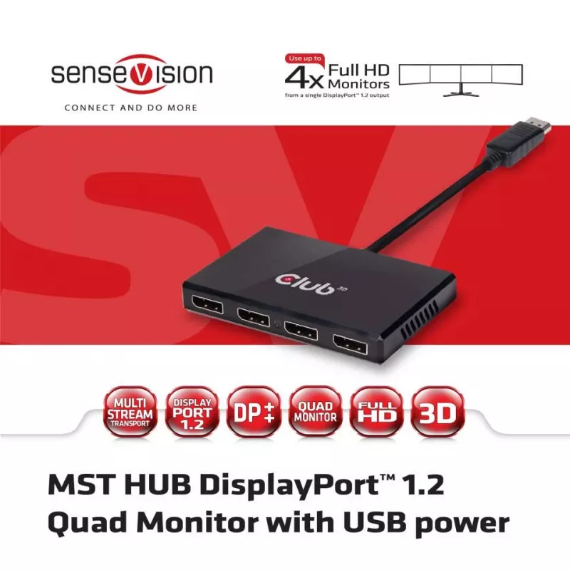 CLUB3D Multi Stream Transport Hub DisplayPort 1.2 Quad Monitor USB napájaný