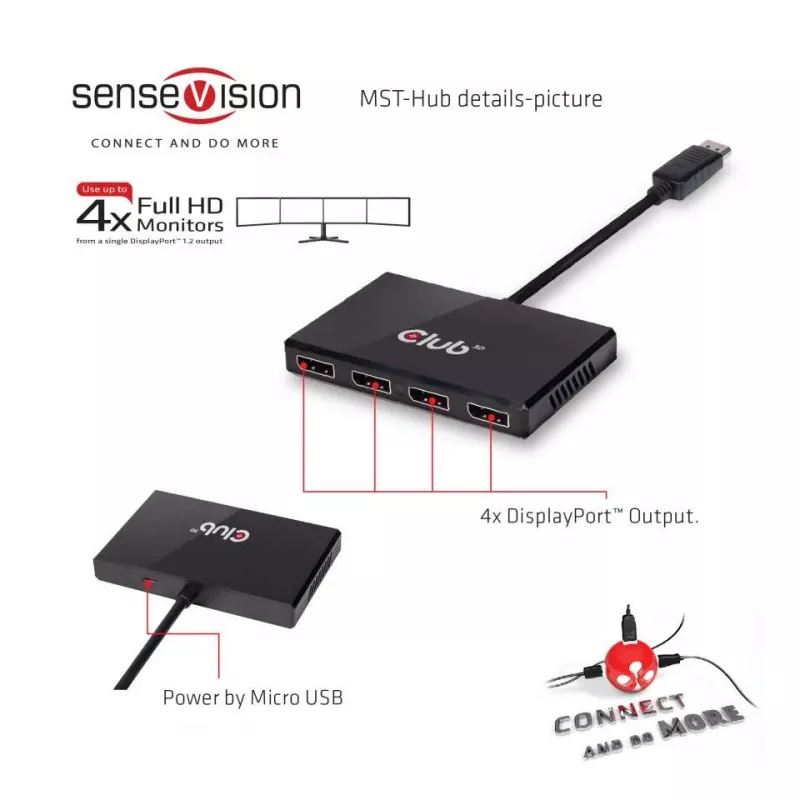 CLUB3D Multi Stream Transport Hub DisplayPort 1.2 Quad Monitor USB napájaný