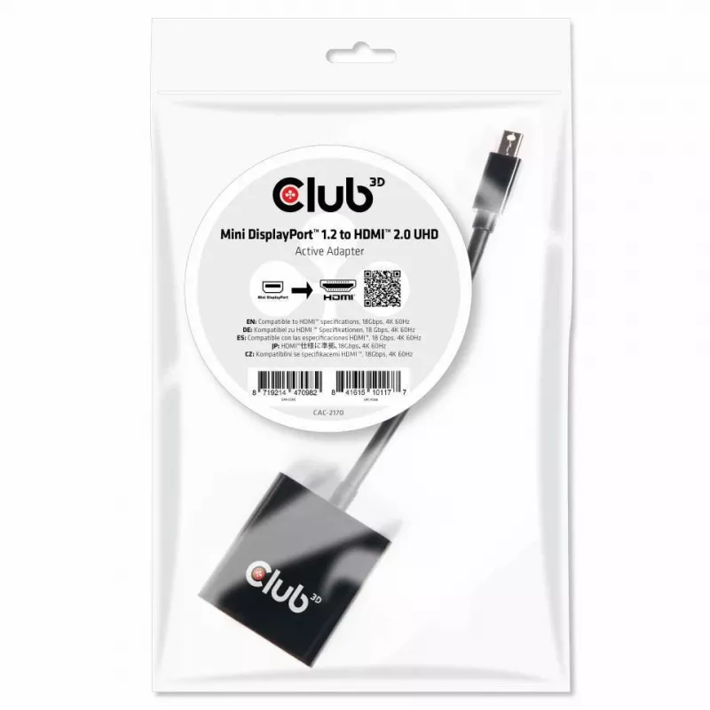 Aktívny adaptér CLUB3D Mini DisplayPort 1.2 na HDMI 2.0 UHD