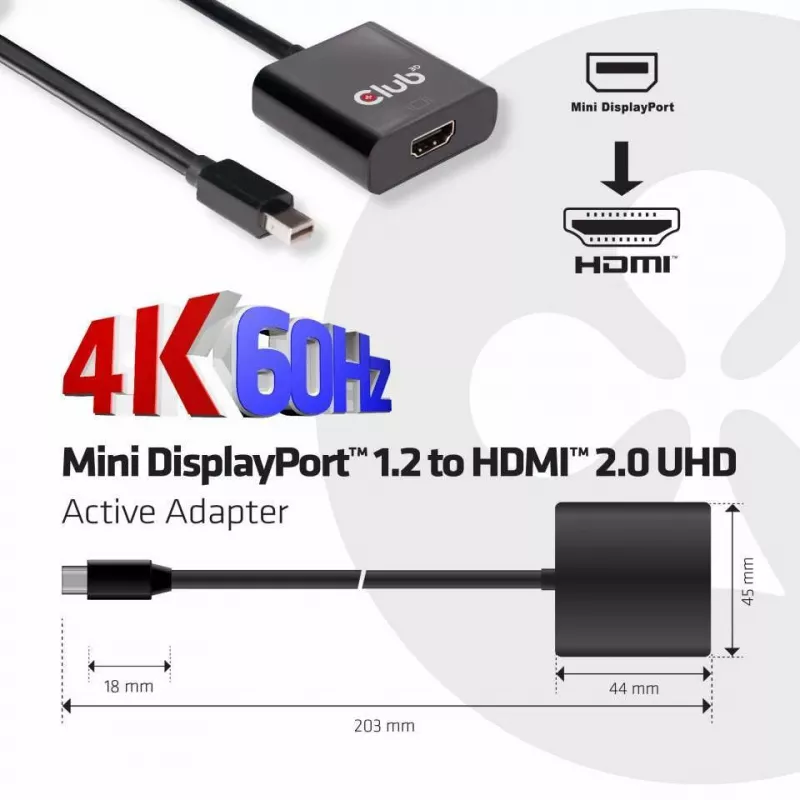 Aktívny adaptér CLUB3D Mini DisplayPort 1.2 na HDMI 2.0 UHD
