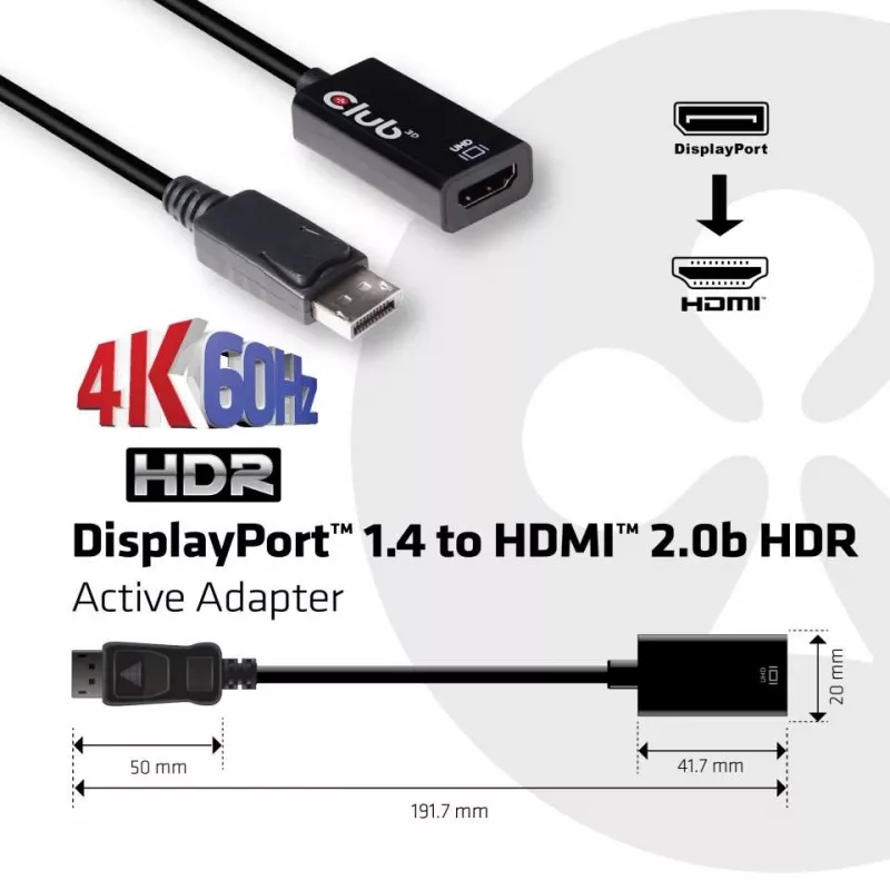 Aktívny adaptér DisplayPort 1.4 na HDMI 2.0b CLUB3D CAC-1080