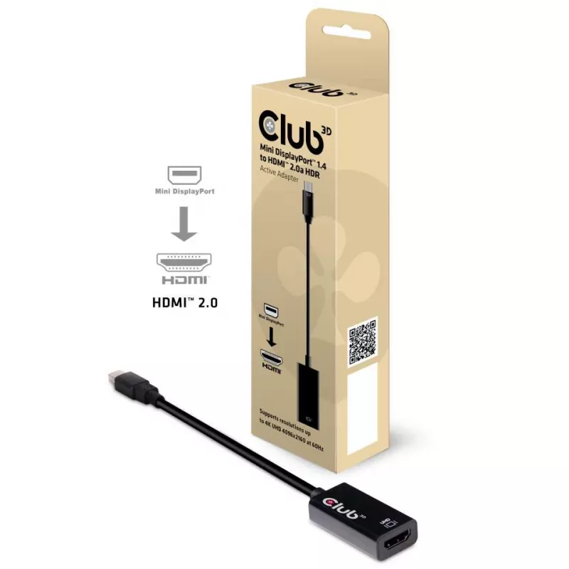 CLUB3D Mini DisplayPort 1.4 na HDMI 2.0b HDR aktívny adaptér