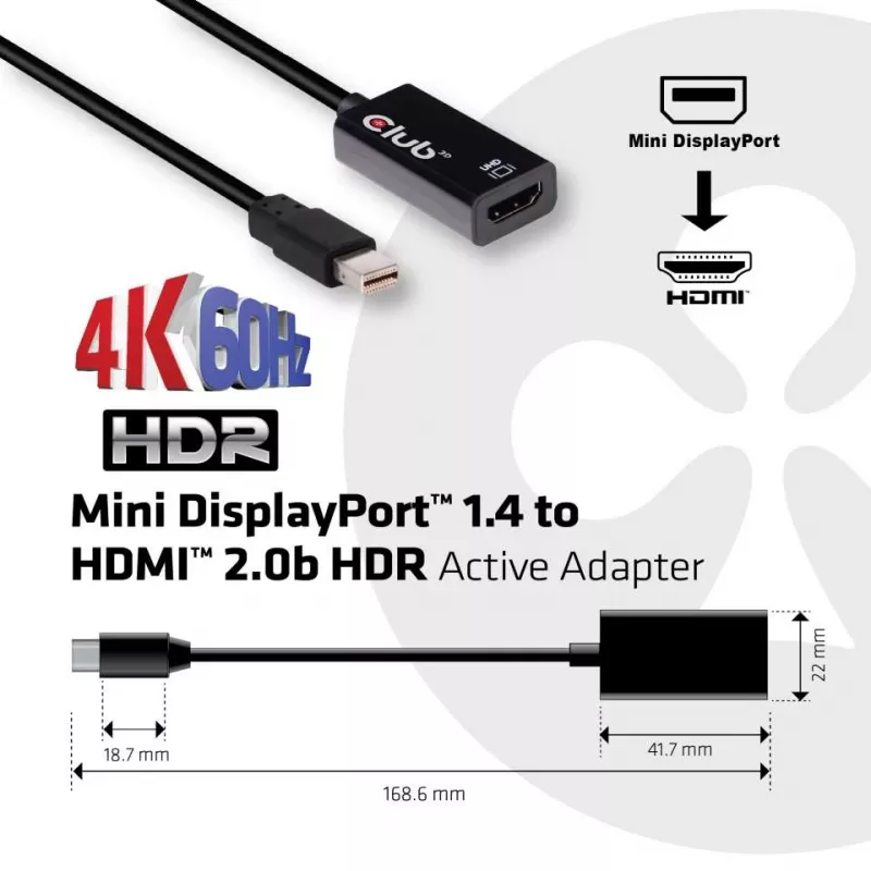 CLUB3D Mini DisplayPort 1.4 na HDMI 2.0b HDR aktívny adaptér