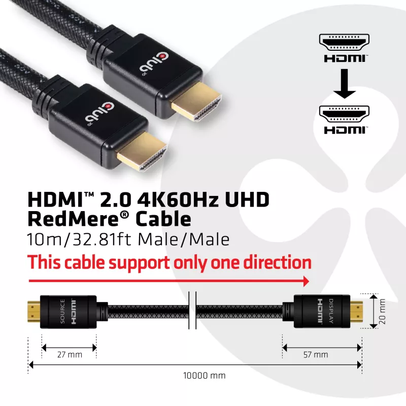 CLUB3D HDMI 2.0 4K60Hz RedMere kábel 10m/32,8ft