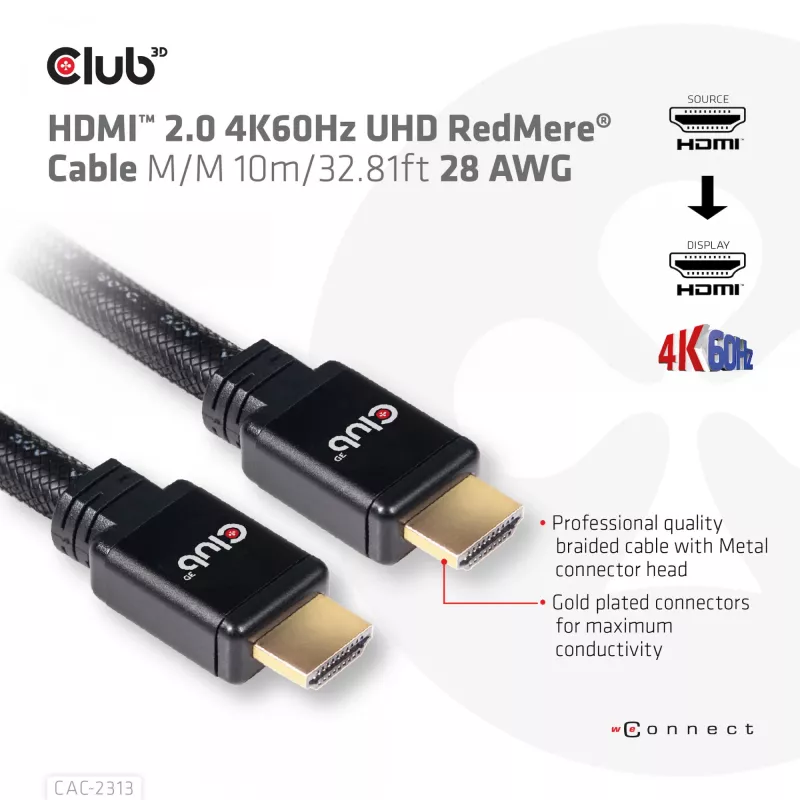 CLUB3D HDMI 2.0 4K60Hz RedMere kábel 10m/32,8ft