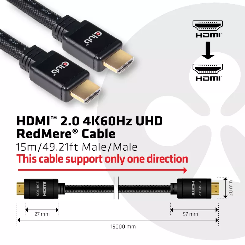 CLUB3D HDMI 2.0 4K60Hz RedMere kábel 15m/49,2ft