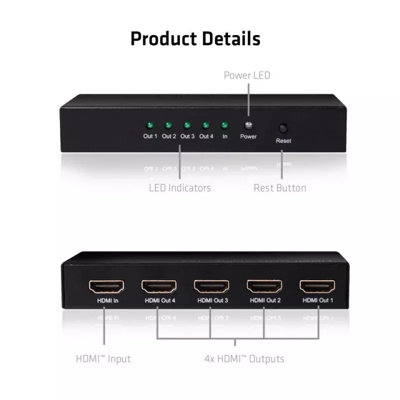 CLUB3D HDMI™ 4K@60Hz UHD rozbočovač AC napájanie 4 porty