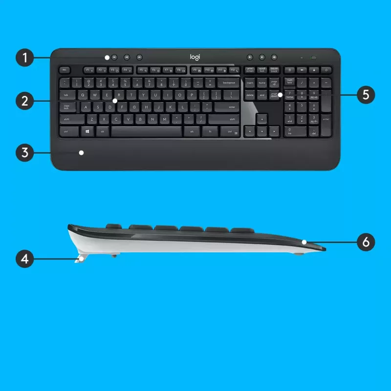 Bezdrôtová sada klávesnice a myši Logitech MK540 Advanced – klávesnica Full-Size QWERTZ, USB prijímač, US rozloženie, ergonomická myš, čierna/biela