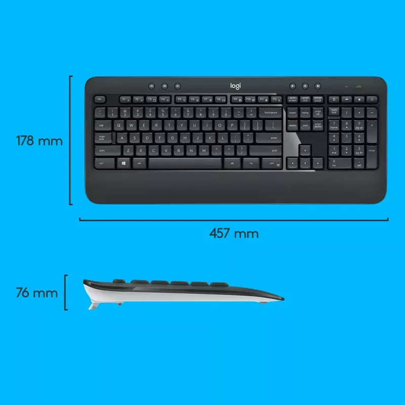 Bezdrôtová sada klávesnice a myši Logitech MK540 Advanced – klávesnica Full-Size QWERTZ, USB prijímač, US rozloženie, ergonomická myš, čierna/biela