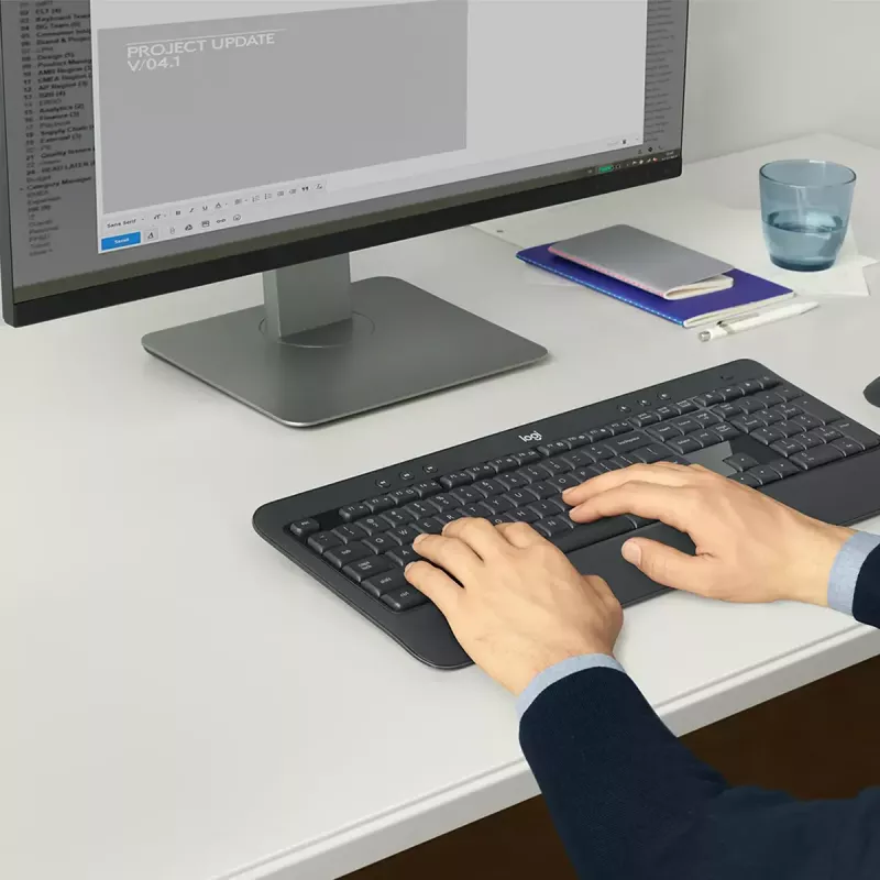 Bezdrôtová sada klávesnice a myši Logitech MK540 Advanced – klávesnica Full-Size QWERTZ, USB prijímač, US rozloženie, ergonomická myš, čierna/biela