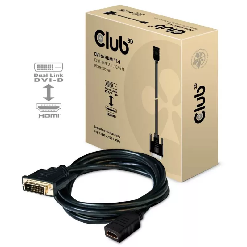Club 3D CAC-1211 kábel DVI-D na HDMI 1.4, Dual Link, M/F, 2 m, čierny