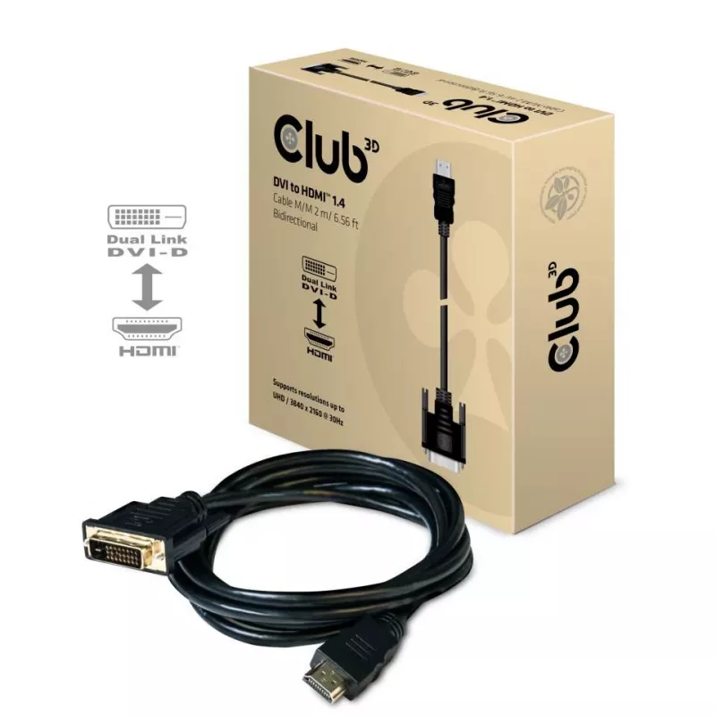 Club 3D CAC-1210 kábel DVI-D na HDMI 1.4, Dual Link, obojsmerný, 4K, M/M, 2 m, čierny