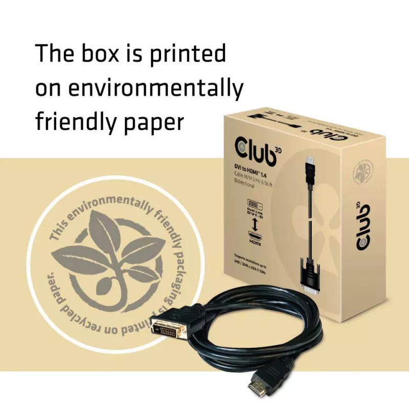 Club 3D CAC-1210 kábel DVI-D na HDMI 1.4, Dual Link, obojsmerný, 4K, M/M, 2 m, čierny