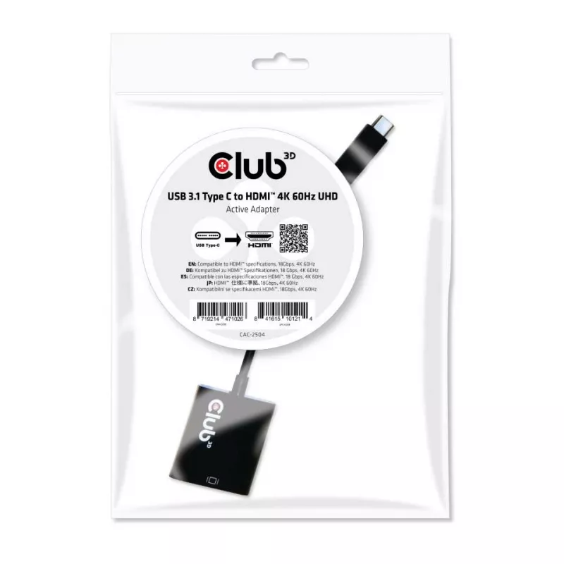 USB 3.1 Type C na HDMI 2.0 UHD 4K 60Hz aktívny adaptér CLUB3D CAC-2504