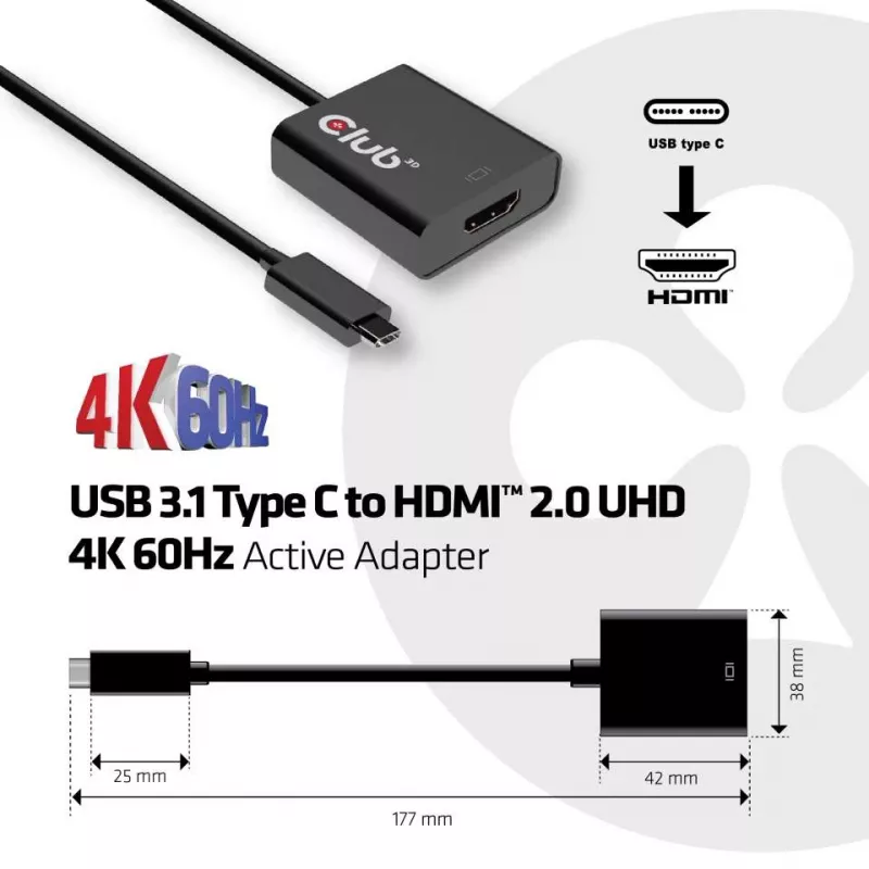USB 3.1 Type C na HDMI 2.0 UHD 4K 60Hz aktívny adaptér CLUB3D CAC-2504