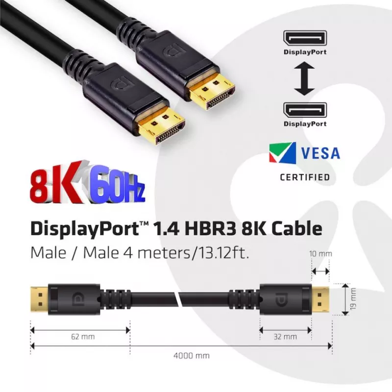 Club 3D CAC-1069B kábel DisplayPort 1.4 HBR3 8K 60 Hz, 32,4 Gb/s, DSC 1.2, certifikácia VESA, M/M, 4 m, čierny