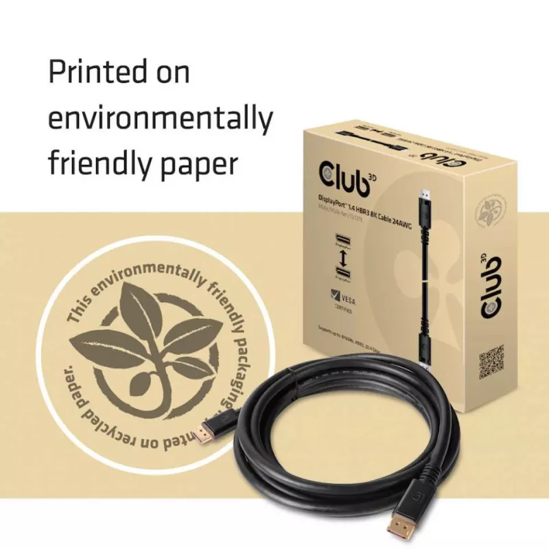 Club 3D CAC-1069B kábel DisplayPort 1.4 HBR3 8K 60 Hz, 32,4 Gb/s, DSC 1.2, certifikácia VESA, M/M, 4 m, čierny