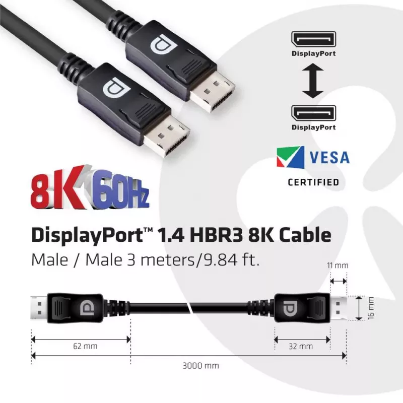 CLUB3D DisplayPort 1.4 HBR3 8K 28AWG kábel M/M 3m /9,84ft