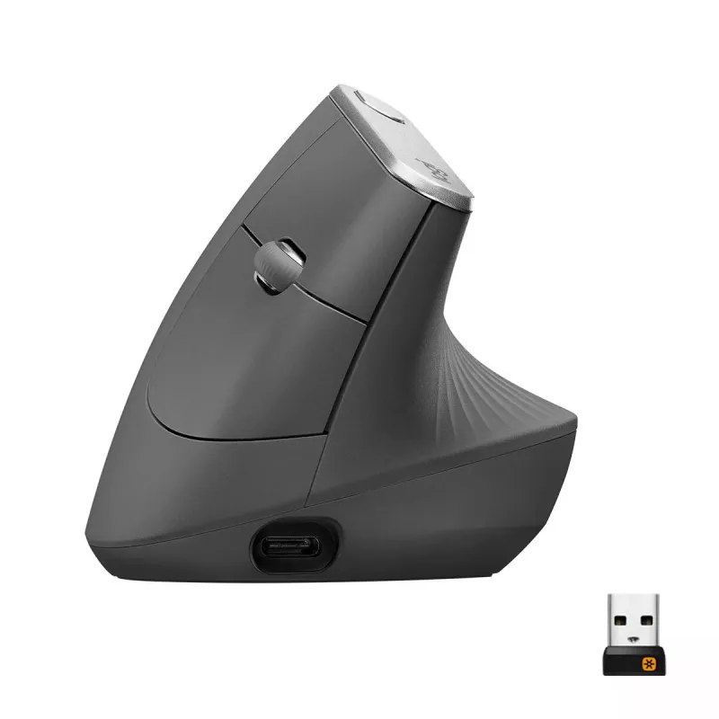 Ergonomická bezdrôtová myš Logitech MX Vertical, MX Vertical, 4000 DPI, RF Wireless + Bluetooth, pre pravákov, grafitová, na kancelárske použitie