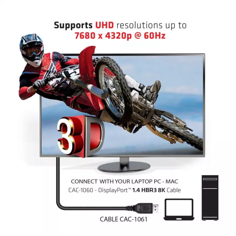 Club 3D CAC-1061 kábel DisplayPort 1.4 HBR3 8K 60 Hz, 32,4 Gb/s, DSC 1.2, certifikácia VESA, so zámkom, M/M, 5 m, čierny